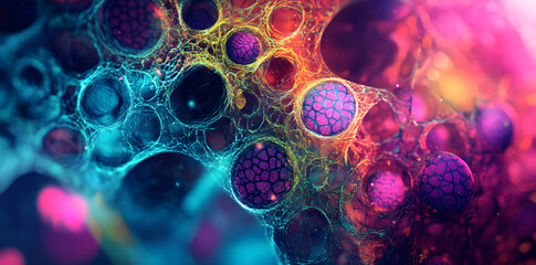 Bright colors vibrant cells under a microscope abstract digital illustration