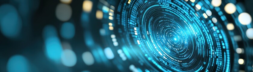 Dynamic blue abstract background featuring swirling lines and circular patterns, ideal for technology and innovation themes.