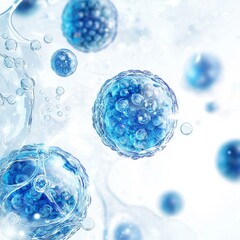 Wall Mural - photo of stem cells, cellular molecules, NAD, white and blue tones, with white background 