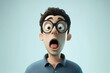 © Maxim Filitov - Shocked adult man 3d cartoon character illustration. 3d portrait of scared man with glasses on light background. People feelings expression concept