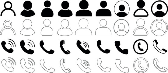 Wall Mural - contact icon set, avatar and phone symbols outline and silhouette vector,designs for user interfaces