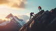 © john - Two people are climbing a mountain together