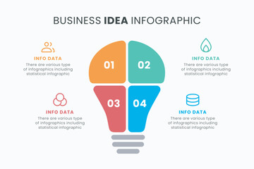 Wall Mural - Vector idea light bulb infographic template for growth diagram, graph, presentation, chart. Business startup idea lamp concept with 4 options