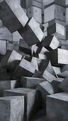 Random shifted rotated grey concrete cube boxes block background wallpaper