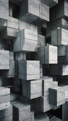 Random shifted rotated grey concrete cube boxes block background wallpaper