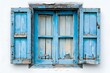 © Digital ArT - A blue window in the center and a white wall. Traditional greek architecture