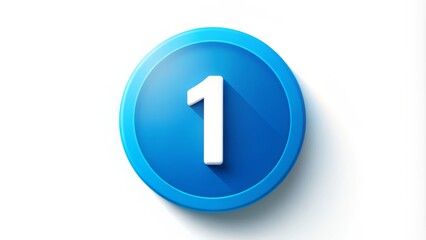 A solitary bright blue number one icon button with a stylish long shadow resting on a clean white background, symbolizing first place or priority.