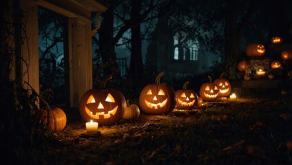 Wall Mural - halloween pumpkin on the grave