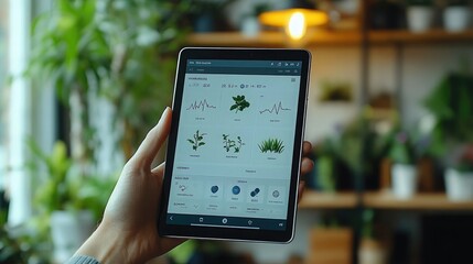 Close-up of a person holding a tablet with a health app open