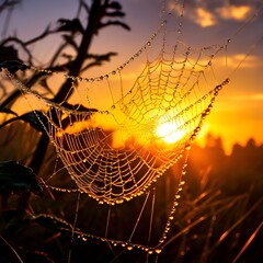 spider web with dew drops