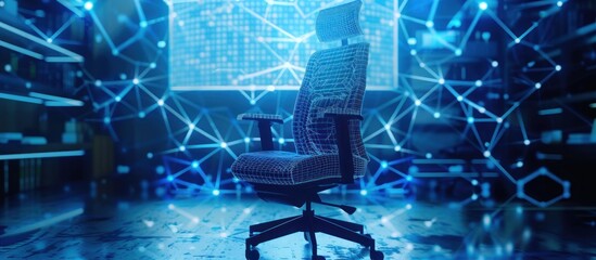 Wall Mural - Futuristic Office Chair in a Wireframe Design