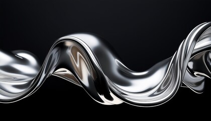 Wall Mural - abstract melted liquid chrome wavy molten gloss aluminium isolated on black background