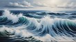 © xiden - An ocean scene painted onto the surface of a white canvas, with waves breaking free and spilling onto the surrounding area