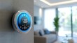 © Pikul - Modern smart thermostat on a wall, controlling temperature in a stylish living room with natural light and contemporary decor.