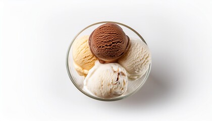 chocolate and vanilla ice cream in a glass bowl on a white background