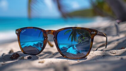 Sunglasses Reflecting a Tropical Paradise