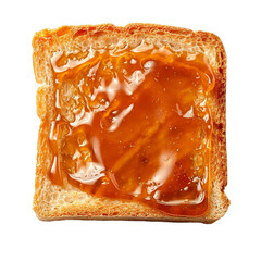 Wall Mural - Top view of a square bread slice smeared with caramel sauce isolated on a white transparent background