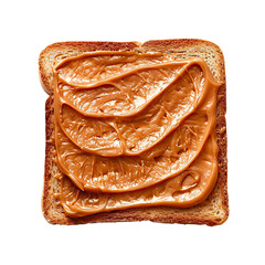 Wall Mural - Top view of a square bread slice smeared with dulce de leche isolated on a white transparent background