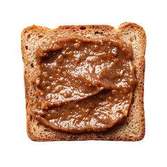 Wall Mural - Top view of a square bread slice smeared with date spread isolated on a white transparent background