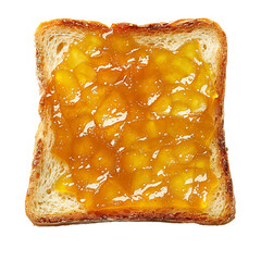 Wall Mural - Top view of a square bread slice smeared with ginger marmalade isolated on a white transparent background