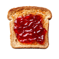 Wall Mural - Top view of a square bread slice smeared with grape jelly isolated on a white transparent background