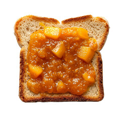 Wall Mural - Top view of a square bread slice smeared with mango chutney isolated on a white transparent background