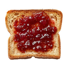 Wall Mural - Top view of a square bread slice smeared with lingonberry jam isolated on a white transparent background