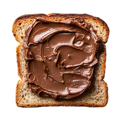 Wall Mural - Top view of a square bread slice smeared with Nutella isolated on a white transparent background