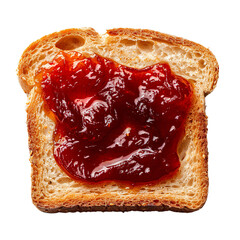 Wall Mural - Top view of a square bread slice smeared with plum preserves isolated on a white transparent background