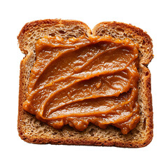 Wall Mural - Top view of a square bread slice smeared with pumpkin butter isolated on a white transparent background