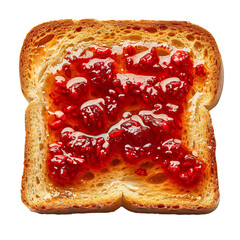 Wall Mural - Top view of a square bread slice smeared with raspberry jam isolated on a white transparent background