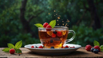 Wall Mural - cup of tea with berries