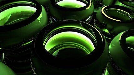 Wall Mural - abstract dark green background with tridimensional elliptical shapes