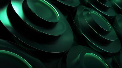 Wall Mural - abstract dark green background with tridimensional elliptical shapes