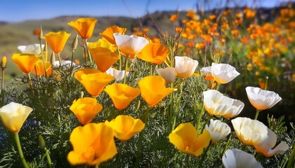 Wall Mural - yellow and white california poppies eschscholzia californica