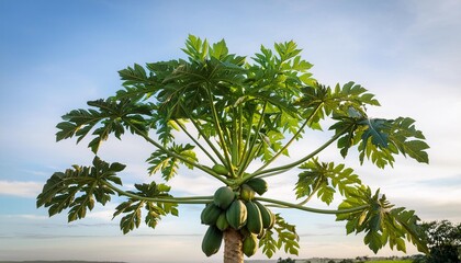 Wall Mural - papaya tree that has been topped or pruned on top to stunt itrs growth