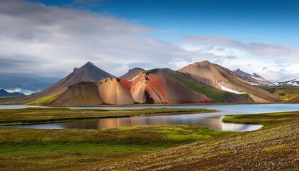 Wall Mural - rhyolite volcanic mountains seen from gigvatnsvatn in iceland