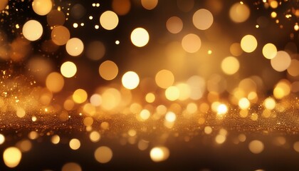 Wall Mural - golden bokeh lights creating a sparkling festive atmosphere with a dark background ideal for celebrations parties and holiday decorations