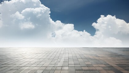 Wall Mural - empty brick floor and sky clouds background