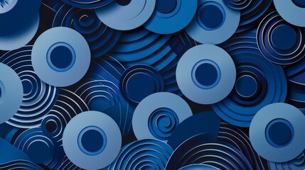 Wall Mural - abstract pattern surface illustration with intertwined circles in blue shades