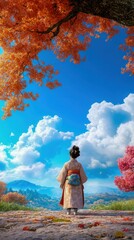 Wall Mural - Tranquil Geisha in Autumn Landscape