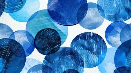 Sticker - abstract pattern surface illustration with intertwined circles in blue shades