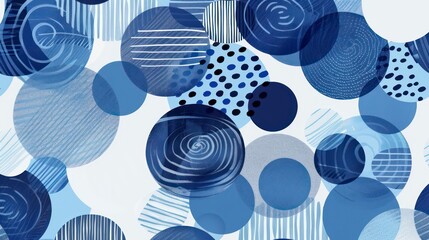 Wall Mural - abstract pattern surface illustration with intertwined circles in blue shades