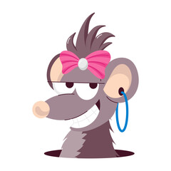 Sticker - Cartoon style mascot of rat bow 

