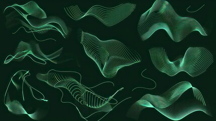 Wall Mural - dark green flow illustration wallpaper background with soft organic lines and a minimalist aesthetic