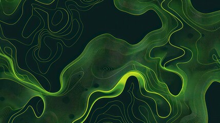Wall Mural - dark green flow illustration wallpaper background with soft organic lines and a minimalist aesthetic