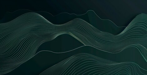 Wall Mural - dark green flow illustration wallpaper background with soft organic lines and a minimalist aesthetic