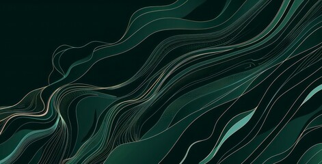 Wall Mural - dark green flow illustration wallpaper background with soft organic lines and a minimalist aesthetic