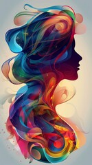 Wall Mural - female profile portrait artistic poster illustration blending beautifully with abstract elements