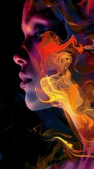 Wall Mural - female profile portrait artistic poster illustration blending beautifully with abstract elements